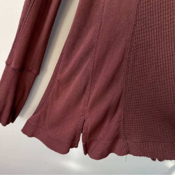 Free People Shirt Womens S Brown Venture Thermal Hi Low Hem Oversized Boho - Picture 8 of 11